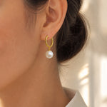 Pearl Drop Huggie Hoop Earrings in Sterling Silver