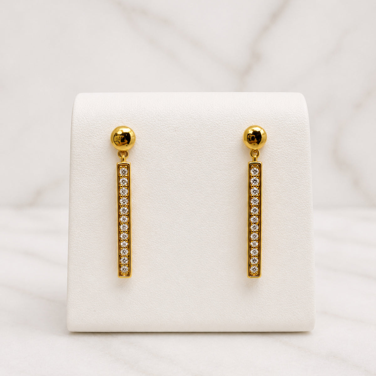 Sterling Silver Bar Drop Stud Earrings, 18K Gold Finish