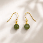 Sterling Silver Jade Drop Earrings, 18K Gold Finish