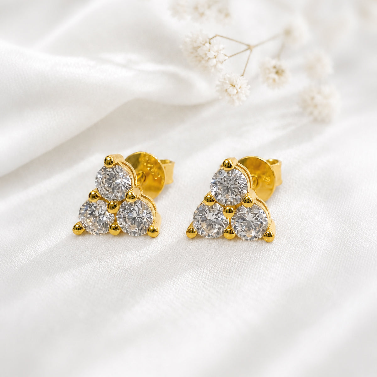 Three Stone Trinity Cluster Stud Earrings in 925 Sterling Silver