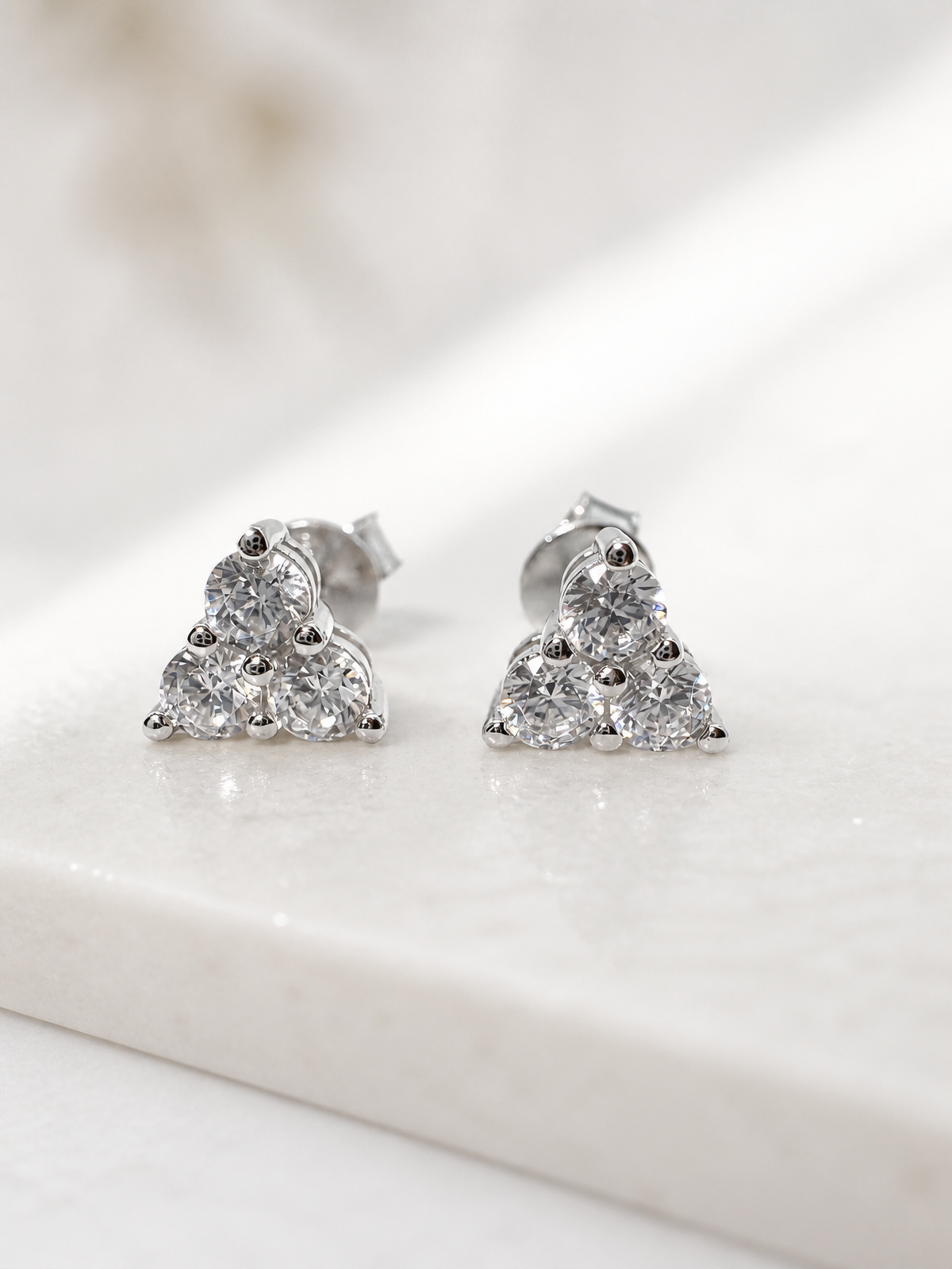Three Stone Trinity Cluster Stud Earrings in 925 Sterling Silver