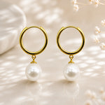 Pearl Drop Huggie Hoop Earrings in Sterling Silver