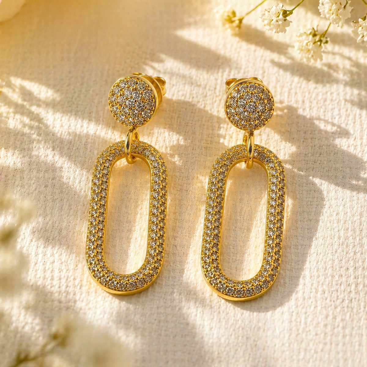 Sterling Silver Chain Link Stud Earrings, 18K Gold Finish
