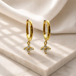 Sterling Silver Floral Huggie Earrings, 18K Gold Finish