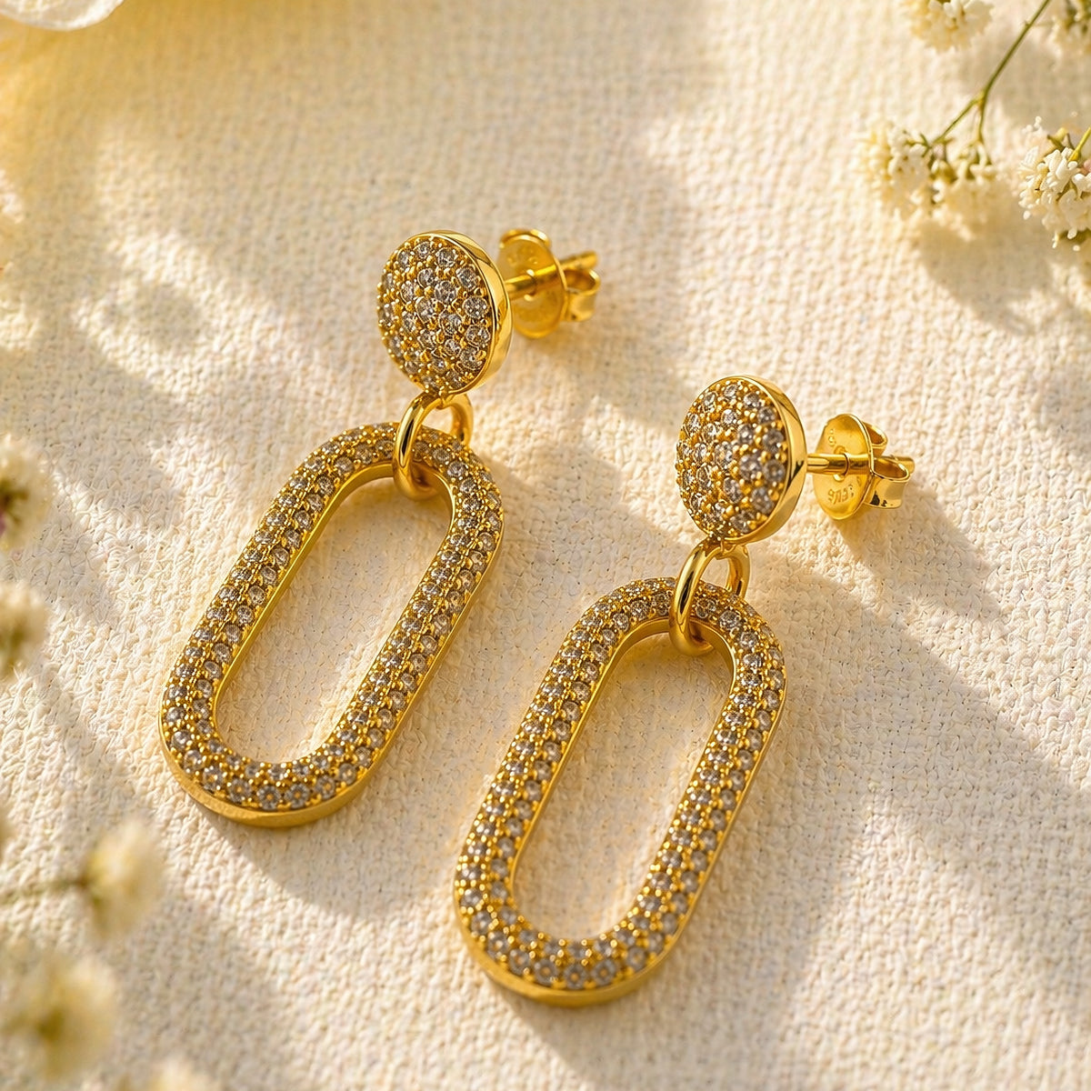 Sterling Silver Chain Link Stud Earrings, 18K Gold Finish
