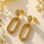 Sterling Silver Chain Link Stud Earrings, 18K Gold Finish