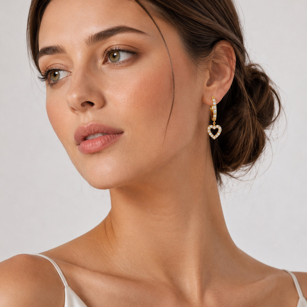 Sterling Silver Open Heart Huggie Earrings, 18K Gold Finish