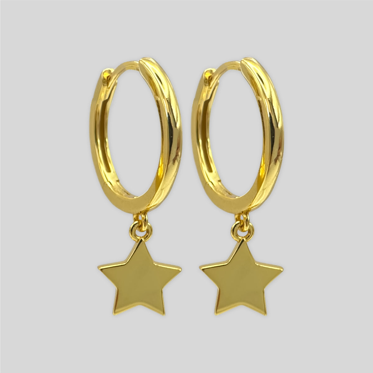 Sterling Silver Star Huggie Earrings, 18K Gold Finish