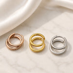 Sterling Silver Huggie Hoops, 18K Gold Finish Minimalist Small Hoops, Classic and Wavy Hinged Earrings