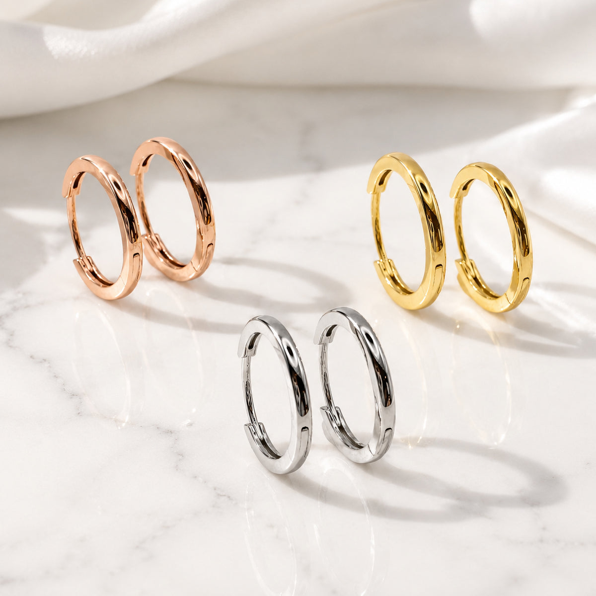 Sterling Silver Huggie Hoops, 18K Gold Finish Minimalist Small Hoops, Classic and Wavy Hinged Earrings