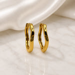 Sterling Silver Wavy Huggie Hoop Earrings, 18K Gold Plated Organic Hoops, Small Hinged Earrings