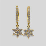Sterling Silver Flower Huggie Hoops, 18K Gold Finish CZ Floral Drop, Dainty Bridal Earrings