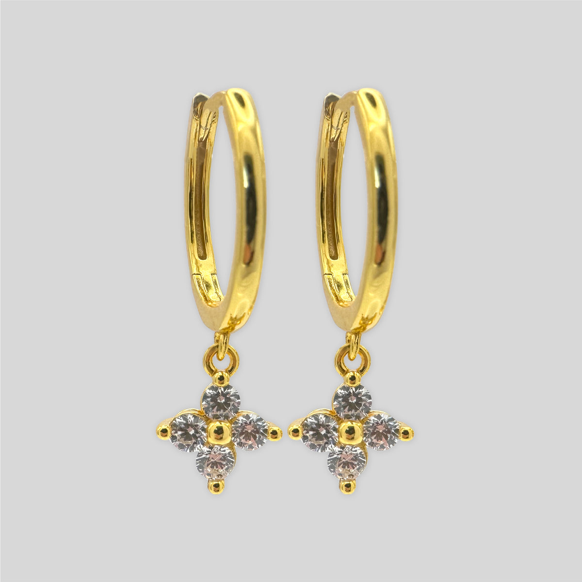 Sterling Silver Floral Huggie Earrings, 18K Gold Finish