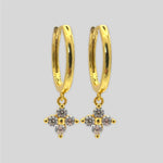 Sterling Silver Floral Huggie Earrings, 18K Gold Finish