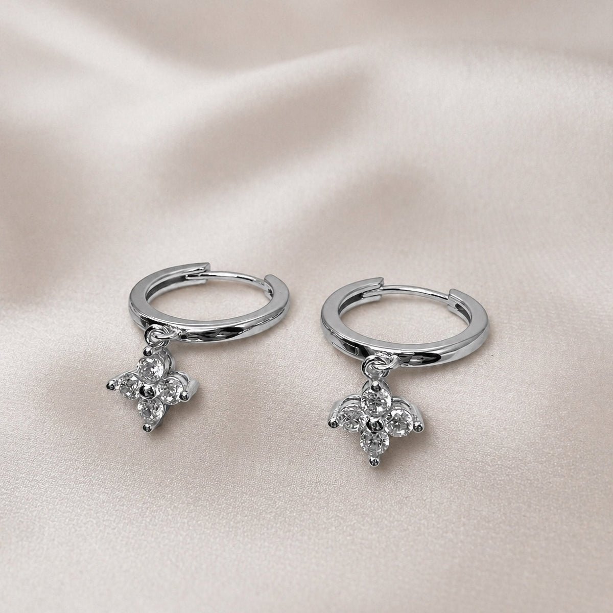 Sterling Silver Floral Huggie Earrings, 18K Gold Finish