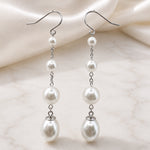Sterling Silver Long Pearl Drop Earrings, 18K Gold Finish