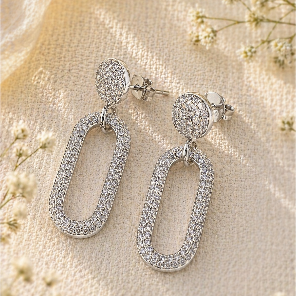 Sterling Silver Chain Link Stud Earrings, 18K Gold Finish