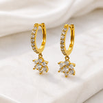 Sterling Silver Flower Huggie Hoops, 18K Gold Finish CZ Floral Drop, Dainty Bridal Earrings