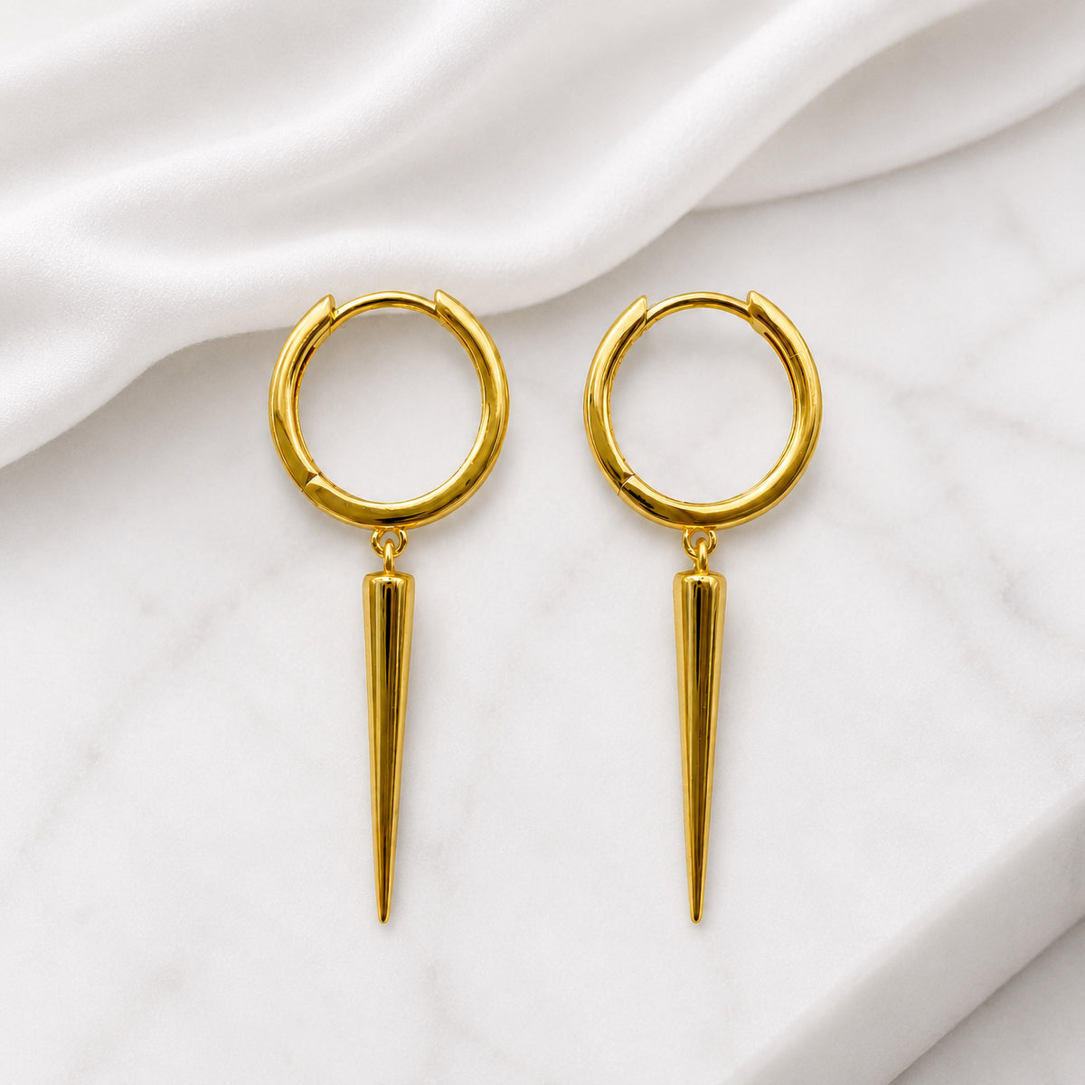 Sterling Silver Spike Huggie Earrings, 18K Gold Finish