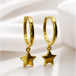 Sterling Silver Star Huggie Earrings, 18K Gold Finish