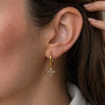 Sterling Silver Floral Huggie Earrings, 18K Gold Finish