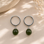 Sterling Silver Jade Drop Huggie Earrings, 18K Gold Finish