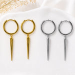 Sterling Silver Spike Huggie Earrings, 18K Gold Finish