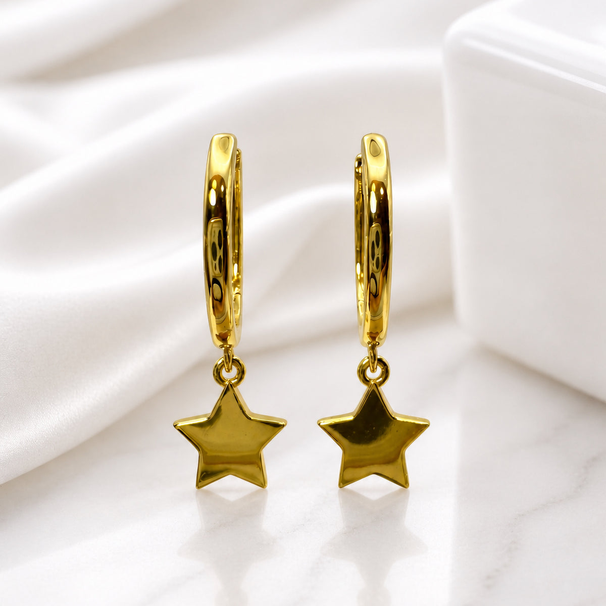 Sterling Silver Star Huggie Earrings, 18K Gold Finish