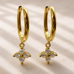 Sterling Silver Floral Huggie Earrings, 18K Gold Finish