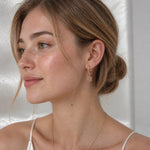Sterling Silver Flower Huggie Hoops, 18K Gold Finish CZ Floral Drop, Dainty Bridal Earrings