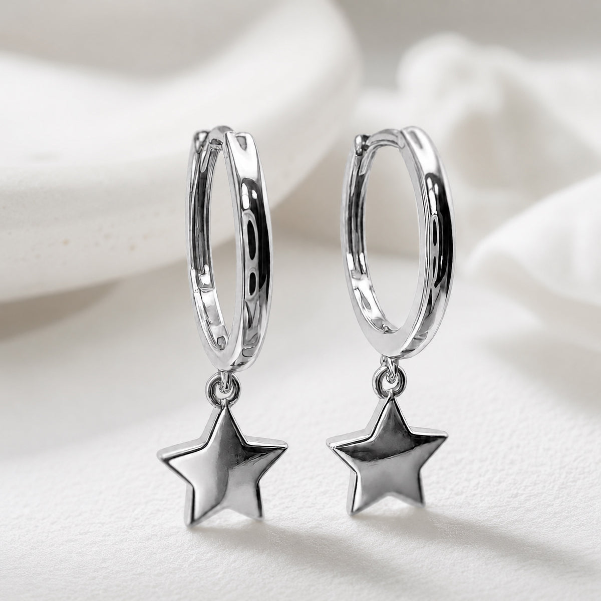 Sterling Silver Star Huggie Earrings, 18K Gold Finish