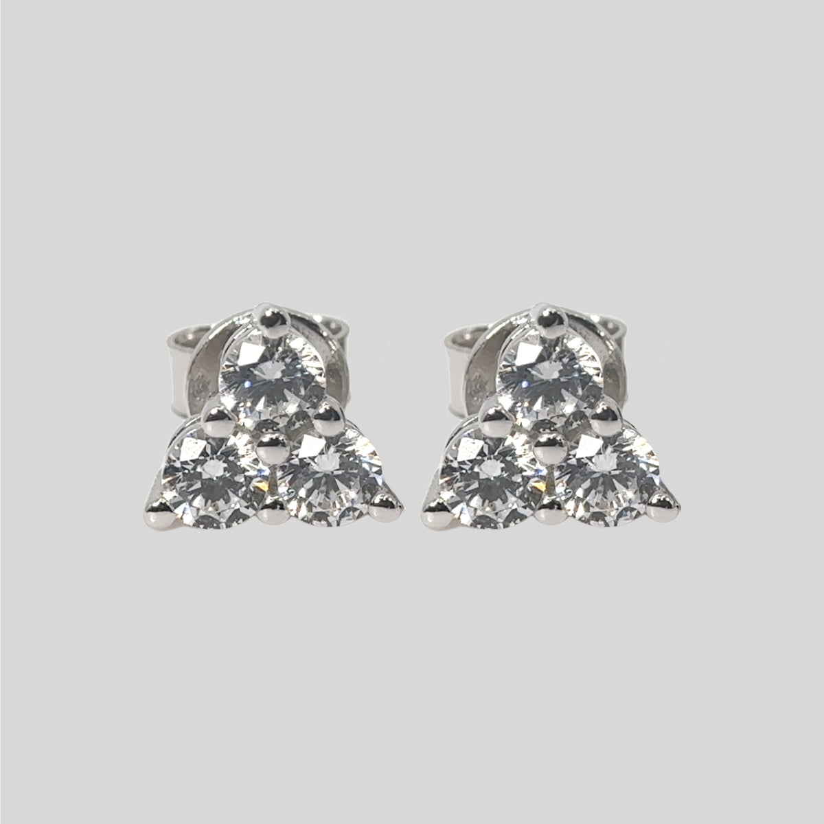Three Stone Trinity Cluster Stud Earrings in 925 Sterling Silver