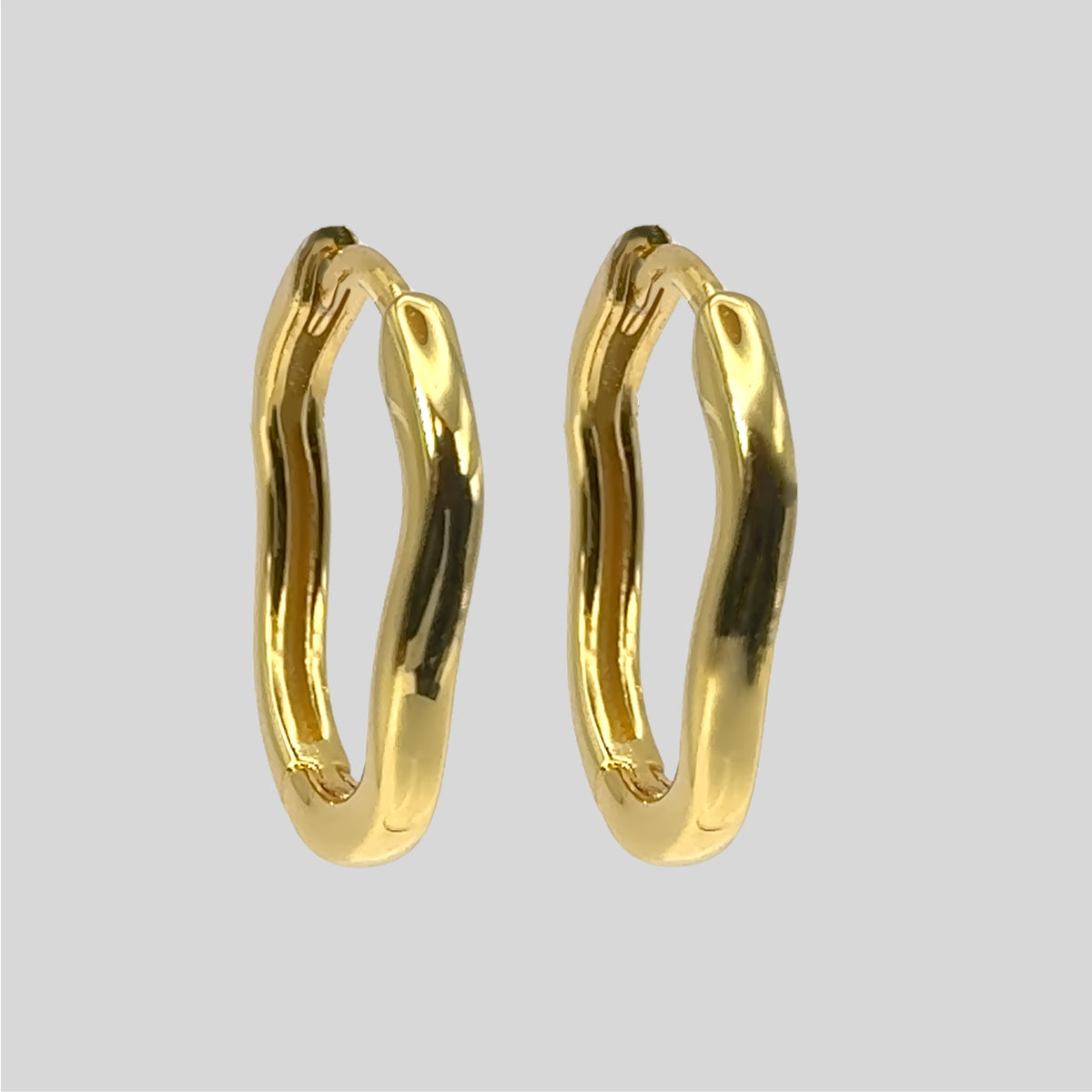 Sterling Silver Wavy Huggie Hoop Earrings, 18K Gold Plated Organic Hoops, Small Hinged Earrings