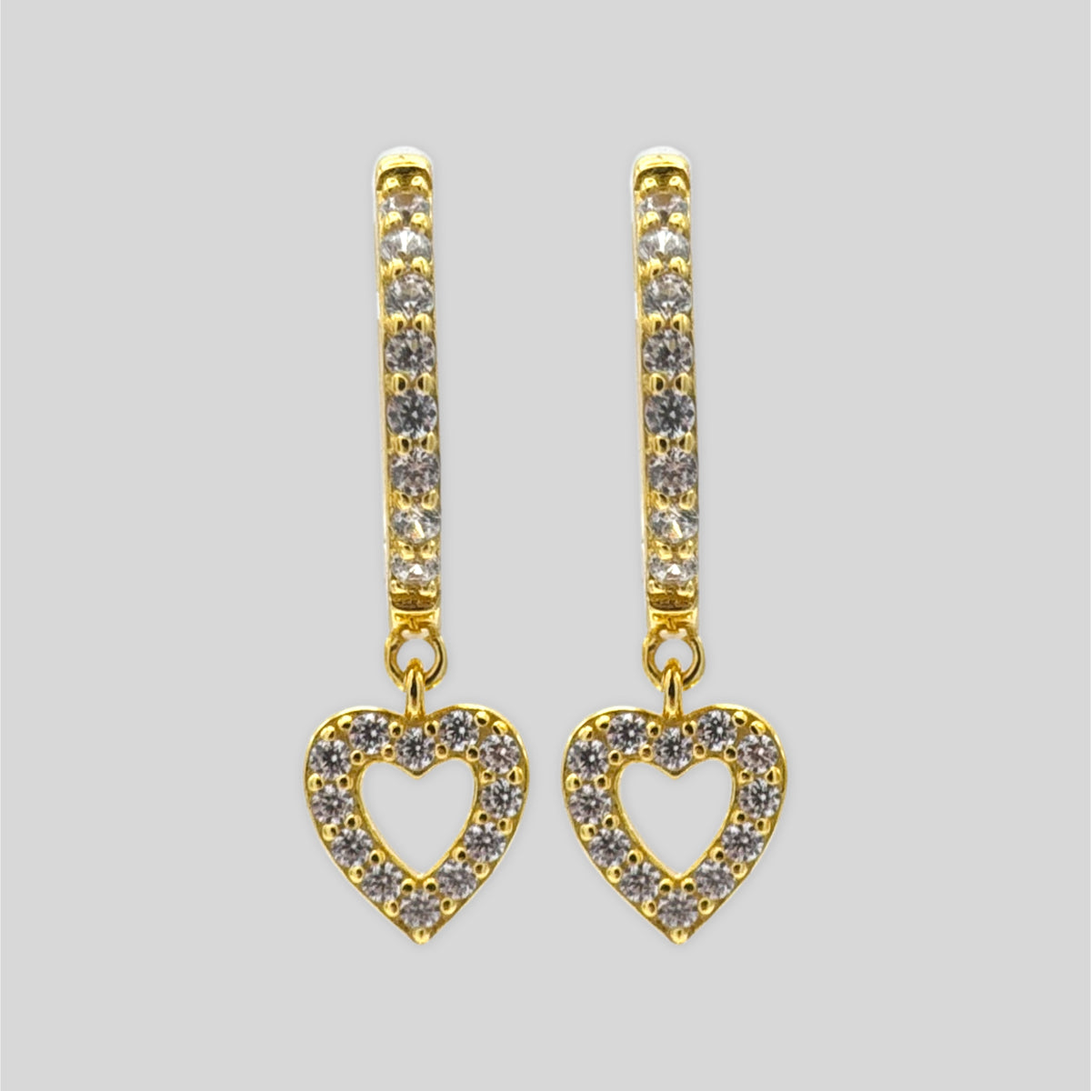 Sterling Silver Open Heart Huggie Earrings, 18K Gold Finish